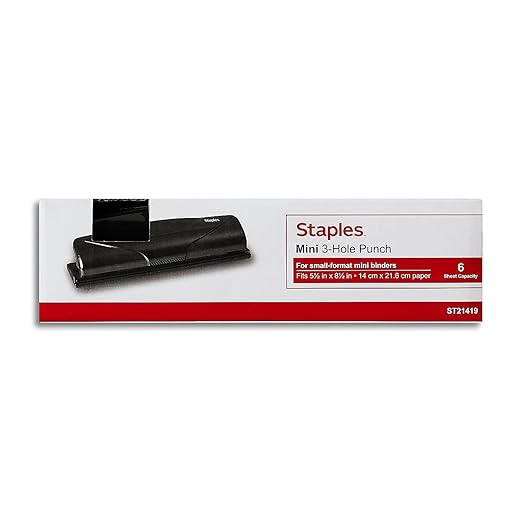 Staples Mini 3-Hole Punch, 6 Sheet Capacity, Black, 3/Pack (ST21419/21419VS)