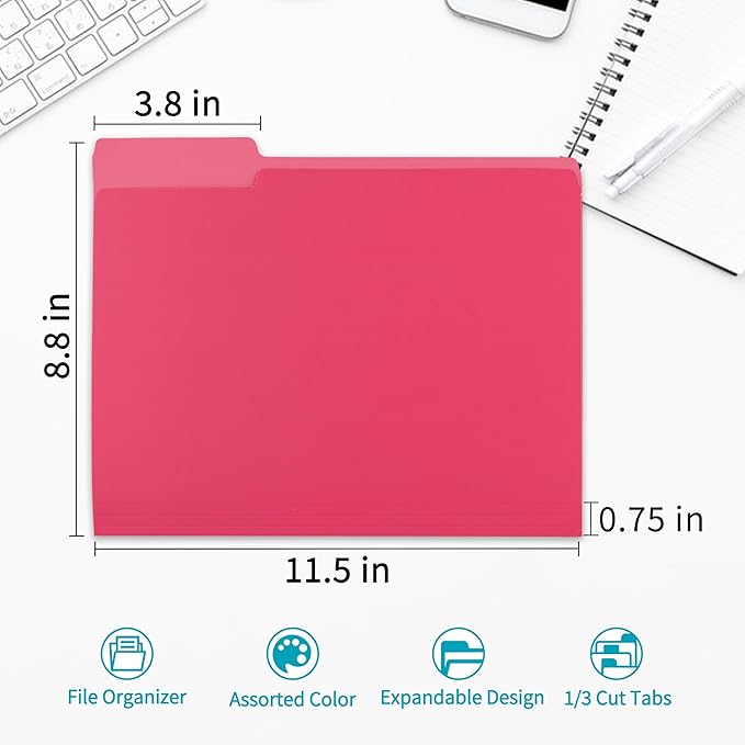 100 Packs Colored File Folders,Rose Red File Folders,Two Tone Color File Folder 8.5 x 11 Inch,1/3 Cut Tabs Letter Size,Manila File Folders for Office,School and Home,Organization
