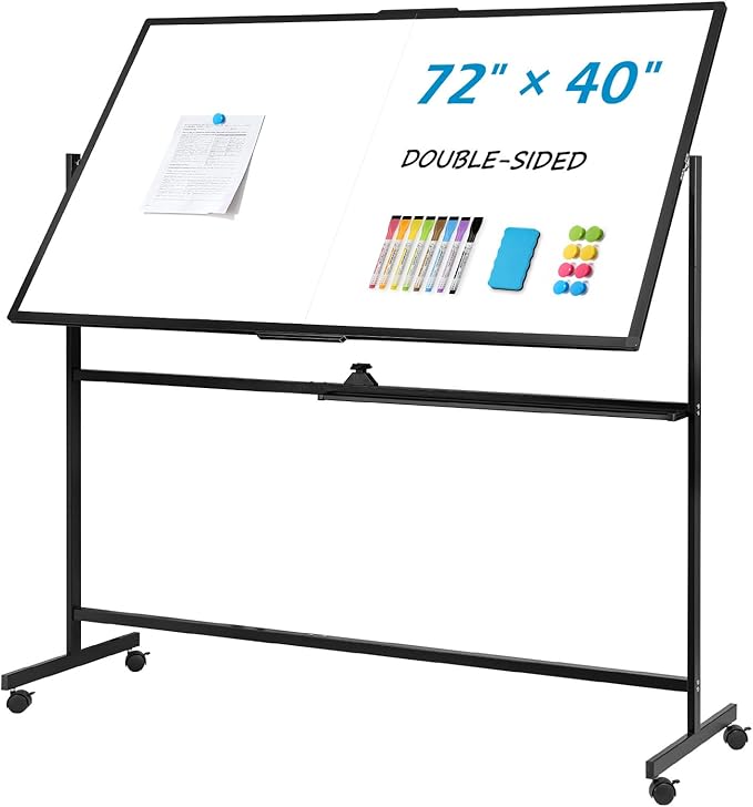 Rolling Dry Erase Board, 72" x 40" Double-Sided Mobile Whiteboard with Stand Large Dry Erase White Board on Wheels for Office, Classroom & Home