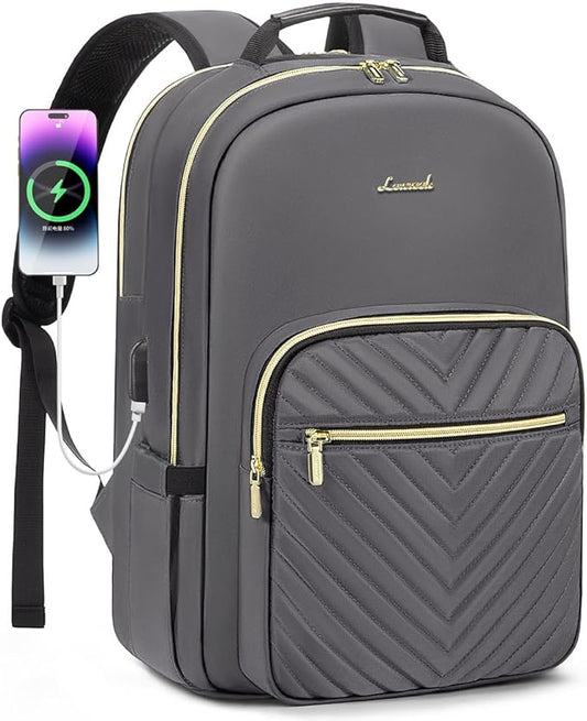 LOVEVOOK Laptop Backpack for Women 18.4 inch,Cute Womens Travel Backpack Purse,Professional Laptop Computer Bag,Waterproof Work Business College Teacher Bag Carry on Backpack with USB Port,Purple Gray