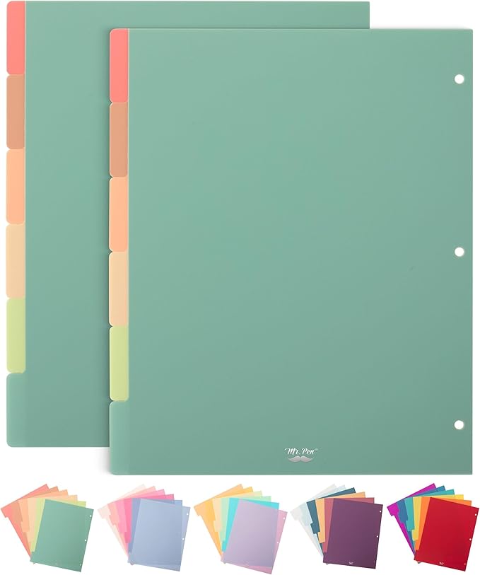 Mr. Pen- Binder Dividers with Tabs, Pack of 2 Sets (12 Dividers Total), Plastic, 3 Ring