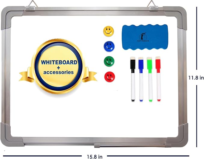 Whiteboard Set - 15 x 12 in Dry Erase Board with 1 Magnetic Dry Eraser, 4 Dry Wipe Markers and 4 Magnets - Small White Board Wall Hanging Marker Board for Home and Office (15x12)