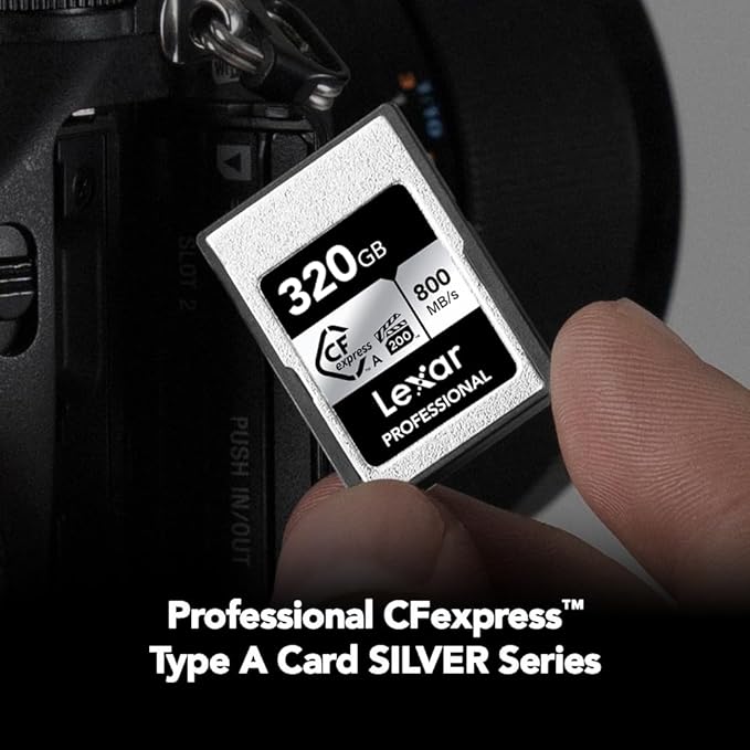 Lexar 320GB Professional CFexpress Type A SILVER Series Memory Card, Compatible with Sony Cameras w/ Type A Card Slot, Up to 800/700 MB/s Read/Write, 8K Video, VPG 200 (LCAEXSL320G-RNENG)