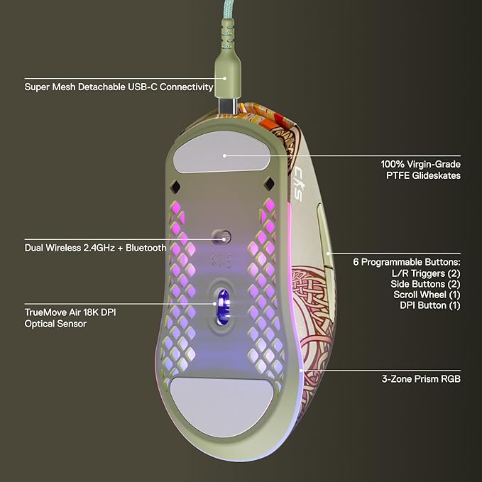 SteelSeries Wireless Gaming Mouse CS2 Dragon Lore Edition — Counter-Strike — 2.4GHz & Bluetooth — 18K DPI TrueMove Air Optical Sensor — Up to 200 HR Battery — 80M Click Durability