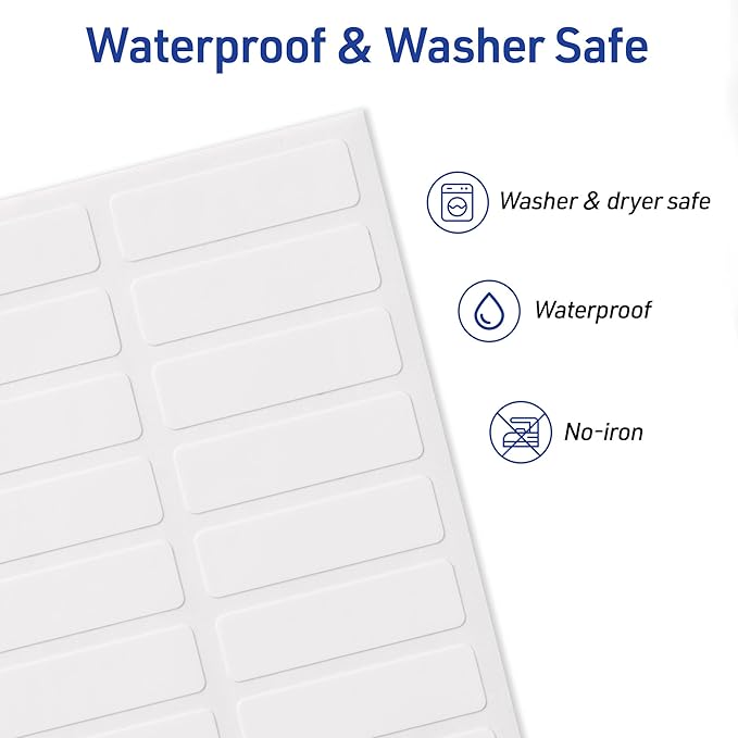 Avery No-Iron Fabric Labels, 1/2" x 1-3/4", Washer and Dryer-Safe Waterproof Labels, Non-Printable, 54 Total (40720)