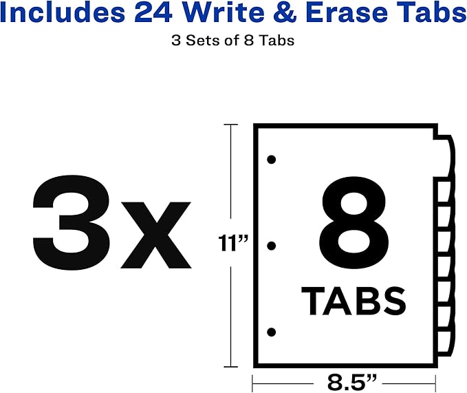 Avery Big Tab Write & Erase Durable Plastic Dividers for 3 Ring Binders, 8-Tab Sets, Pastel Colors, 3 Sets of Binder Dividers, Great for Organizing Reports, Presentations, and More (31351)