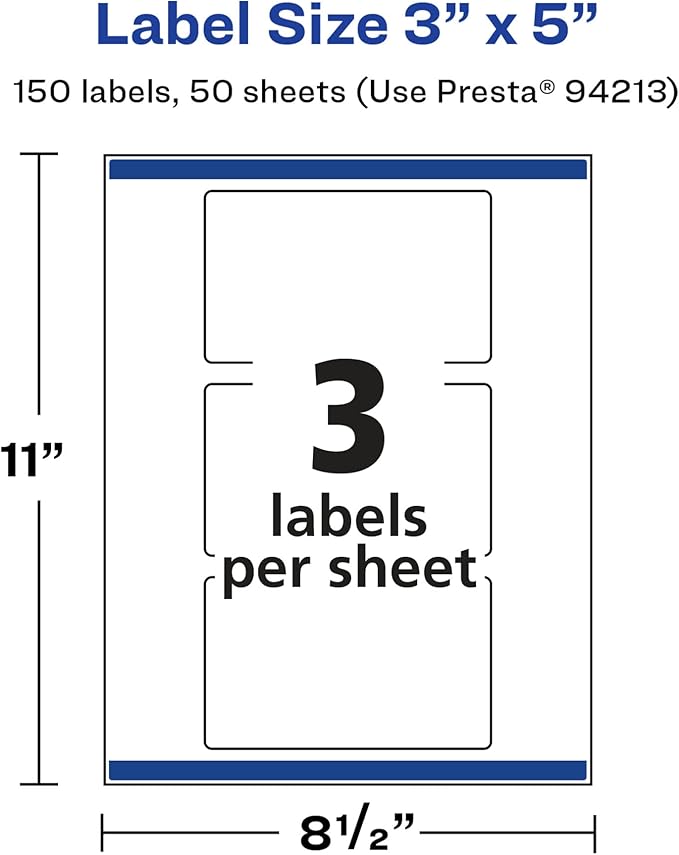 Avery Glossy White Rectangle Labels, Sure Feed Technology, 3" x 5", 150 Glossy White Labels, Print-to-The-Edge, Permanent Adhesive, Laser/Inkjet Printable
