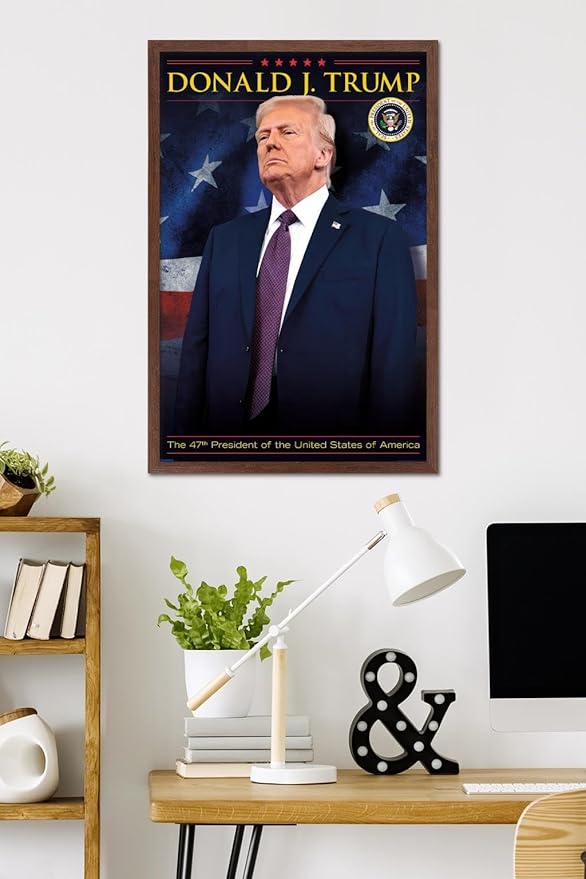President Donald Trump - 47th President Wall Poster, 34L" x 22.4W", Mahogany Framed Version