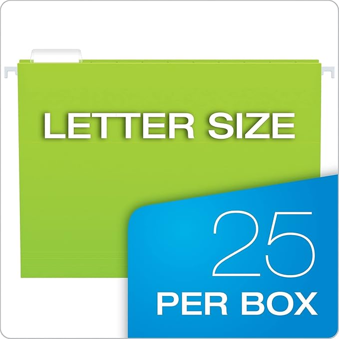 Pendaflex Neon Hanging File Folders, Letter Size, 1/5 Cut Tabs, Assorted Colors, 25-Pack - Green, Pink, Blue, Yellow, Orange (81672)