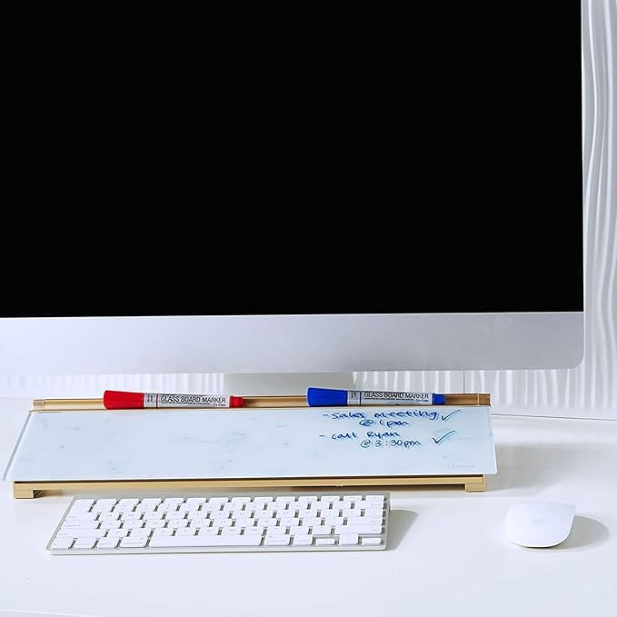 Quartet Glass Dry Erase White Board, Desktop Computer Pad for Notetaking, 18" x 6" Whiteboard, Clean Erase Surface with Storage, 1 Dry Erase Marker, Marble Surface (GDP186M)