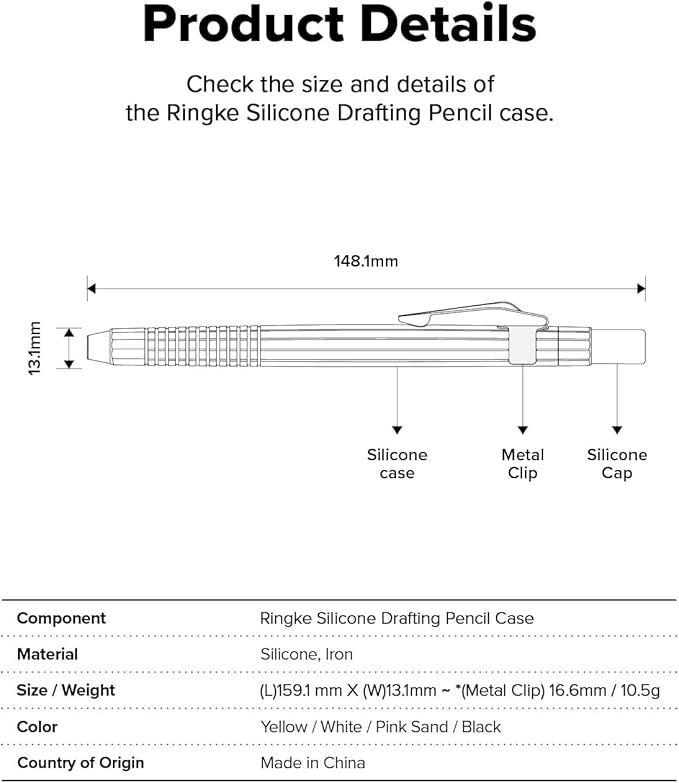 Ringke Silicone Drafting Pencil Case Compatible with Apple Pencil 2nd Generation and Apple Pencil Pro Case, Perfect Grip Silicone Protective Cover Sleeve Accessories - White