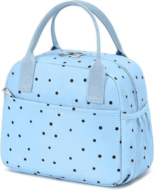 CAMTOP Lunch Box for Women Men Insulated Lunch Bag Lunch Tote Bag Leakproof Thermal Cooler Large Capacity for Travel Work School Picnic (Blue Black Dots)