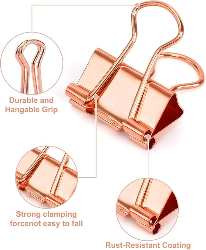 CUARUSUIKA Binder Clips Set,40Pack, 1 in Small Clip, Paper Clips for Office, Home, School, Crafts, Business(Rose Gold)