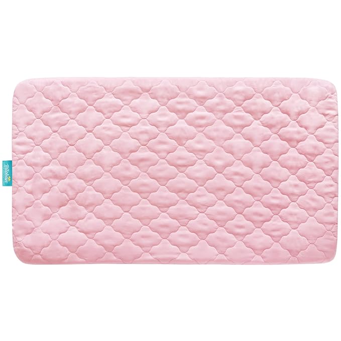 Mini Crib Mattress Protector Sheets Fitted Waterproof Mini Crib Mattress Pad Cover, Noiseless & Machine Wash 100% Absorbent Mini Crib Mattress Protector Sheet Quilted, Pink, 38" x 24"