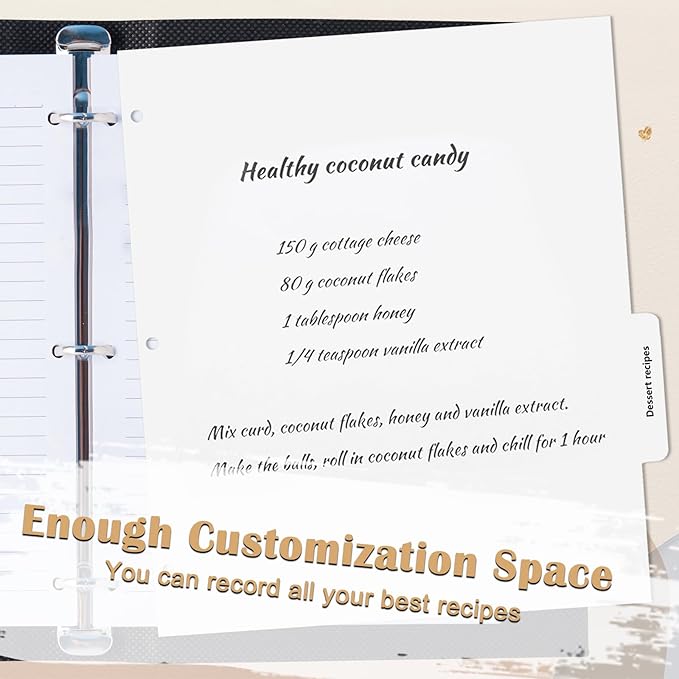 Recipe Dividers for 3 Ring Binder with 4 Tabs 9 3/4”×11” Recipe Binder Dividers Recipe Organizer Personalized Family Recipe Binder Recipe Book to Write in Your Own Recipes for Kitchen (12)