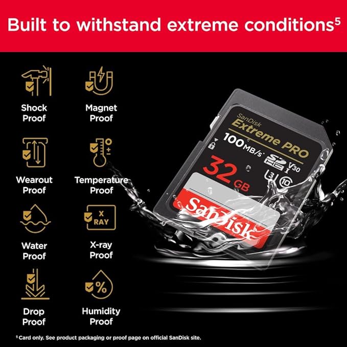 SanDisk 32GB Extreme PRO SDHC UHS-I Memory Card - C10, U3, V30, 4K UHD, SD Card - SDSDXXO-032G-GN4IN