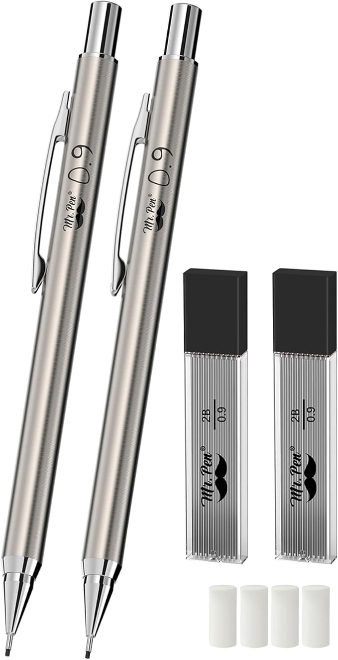 Mr. Pen- Metal Mechanical Pencils, 0.9mm, 2 Pack, Lead Pencil, Mechanical Pencil Metal Mechanical Pencil Mechanical, Mechinal Pencils, Mechanical Drafting Pencil