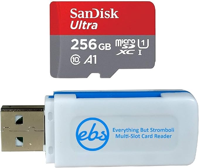 SanDisk Ultra 256GB Micro SD Card for Motorola Phone Works with Moto G Fast, Moto G Stylus, Moto G8 Power Lite (SDSQUA4-256G-GN6MN) Bundle with 1 Everything But Stromboli MicroSDXC Memory Card Reader