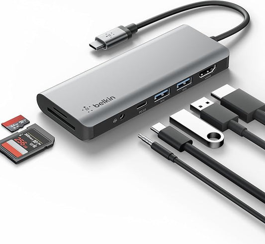 Belkin USB-C Hub, 7-in-1 MultiPort Docking Station for MacBook & Windows - 85W USB-C Power Delivery 3.0, 4K HDMI 1.4, 2x USB-A 3.0, SD 3.0, Micro SD 3.0, & 3.5mm Audio Jack