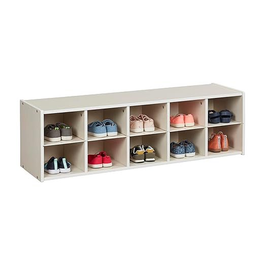 ECR4Kids Streamline 10 Cubby Tray Storage Cabinet, 2x5, Classroom Furniture, White Wash