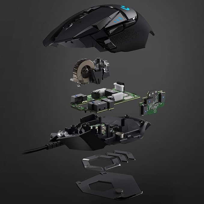 Logitech G502 Hero High Performance Wired Gaming Mouse, Hero 25K Sensor, 25,600 DPI, RGB, Adjustable Weights, 11 Programmable Buttons, On-Board Memory, PC/Mac - Black