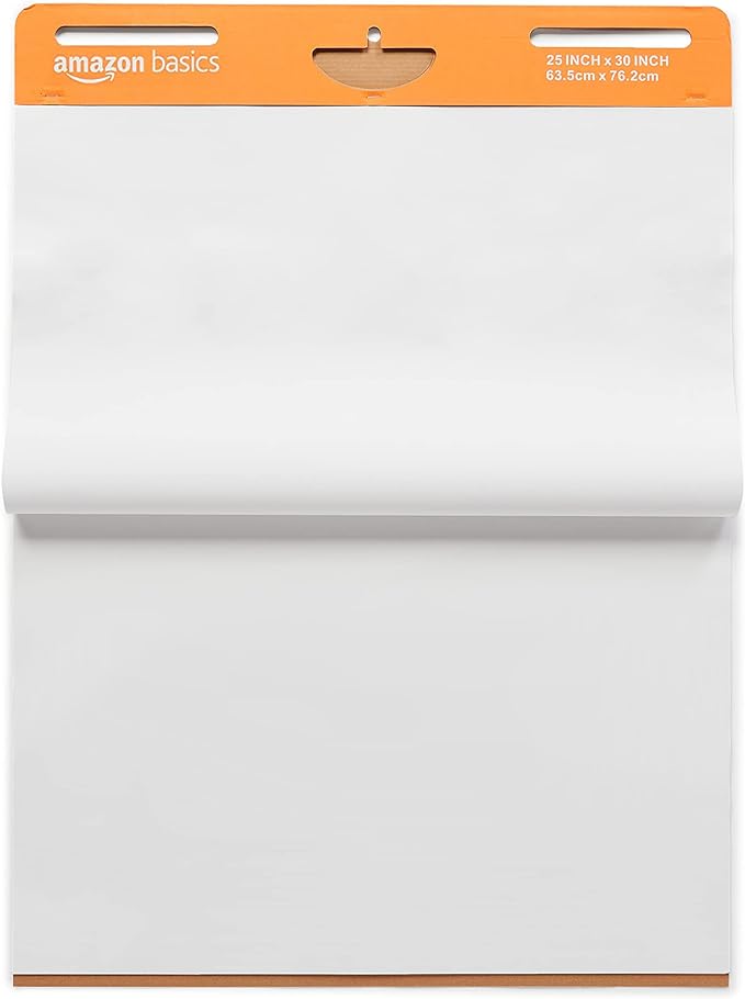 Amazon Basics Sticky Easel Pads for Presentations, Brainstorming, Classroom Use, Bleed-Resistant, Easy to Hang, 25 x 30 in, White, 2-Pack