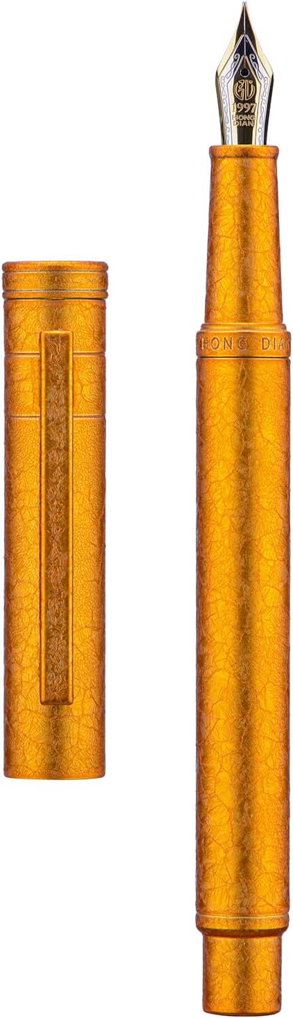Hongdian 1851 Forest Fountain Pen Golden Ice Flowers, Medium Nib Classic Design with Converter and Metal Pen Case