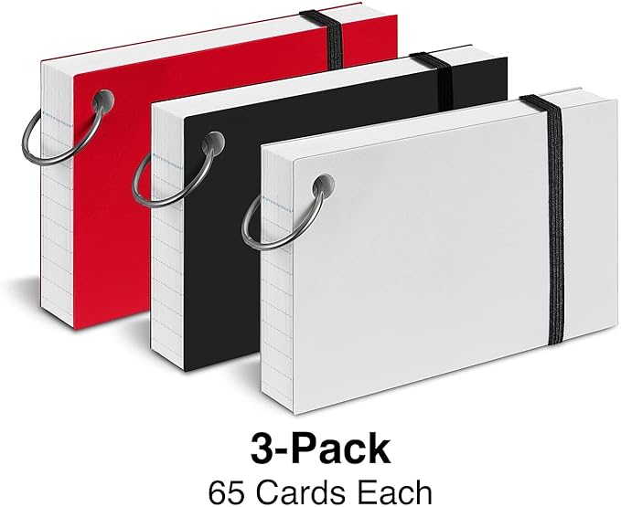 Staples Ring‑Bound Index Cards, 3" x 5", Lined, White – Portable Cards with Blue Poly Cover for Studying & Organization