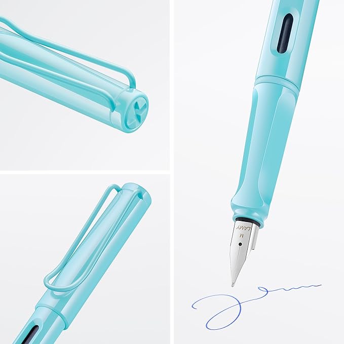LAMY safari aquasky - Fountain Pen with ergonomic grip & polished steel nib in size EF - ideal for any Writing & Calligraphy - including LAMY T 10 blue cartridge - Right-Handed
