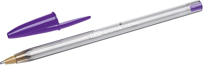 BIC Cristal Fun, Ballpoint Pens, Smudge-Proof Writing Pens and Wide Point (1.6 mm), Ideal for School, Purple Ink, Pack of 20