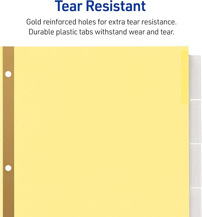 Avery Insertable Dividers for 3 Ring Binder, 5-Tab Set, Clear Big Tabs, Buff Paper with Gold-Reinforced, 24 Sets, Great for Organizing Projects, Reports, Finances, and More (11113)