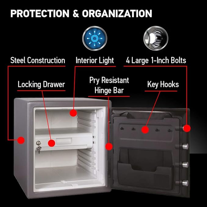 SentrySafe Waterproof and Fireproof Alloy Steel Digital Safe Box for Home with Code Button Keypad, 1.23 Cubic Feet, 17.8 x 16.3 x 19.3 Inches (exterior), SFW123GDC