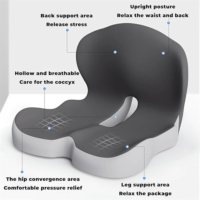 Memory Foam L-Shaped Integrated Seat Cushions for Car Truck Driver Ergonomic L Shape Lumbar Cushion Sciatica Back Pain Relief Office Chair Butt and Back Support Pillow Long Driving Booster Seat (I1)