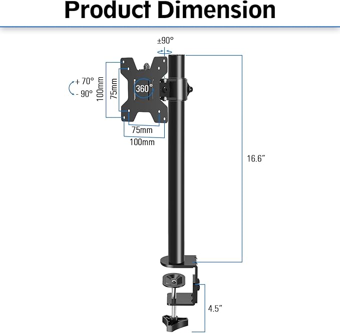 MOUNTUP Single Monitor Mount, Adjustable Monitor Stand for Max 32 Inch Flat Curved Computer Screen, Monitors Arm Desk Mount Fit VESA 75x75& 100x100, up to 17.6lbs, with C-Clamp and Grommet Base, Black
