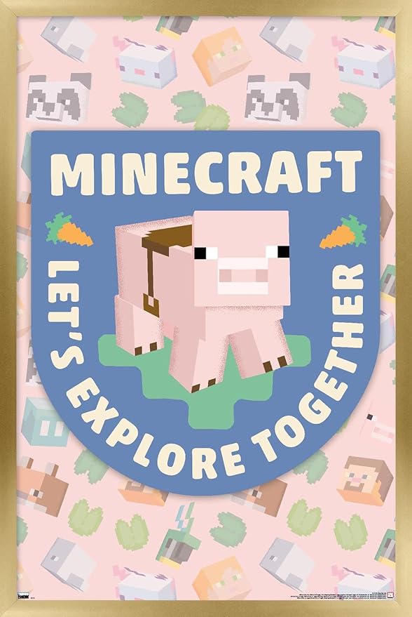 Trends International Minecraft - Let's Explore Together Wall Poster, 22.4L x 14.7W, Gold Framed Version