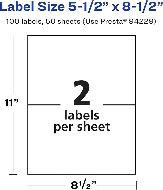Avery Glossy White Rectangle Labels, 5.5" x 8.5", 100 Glossy White Labels, Permanent Adhesive, Laser/Inkjet Printable