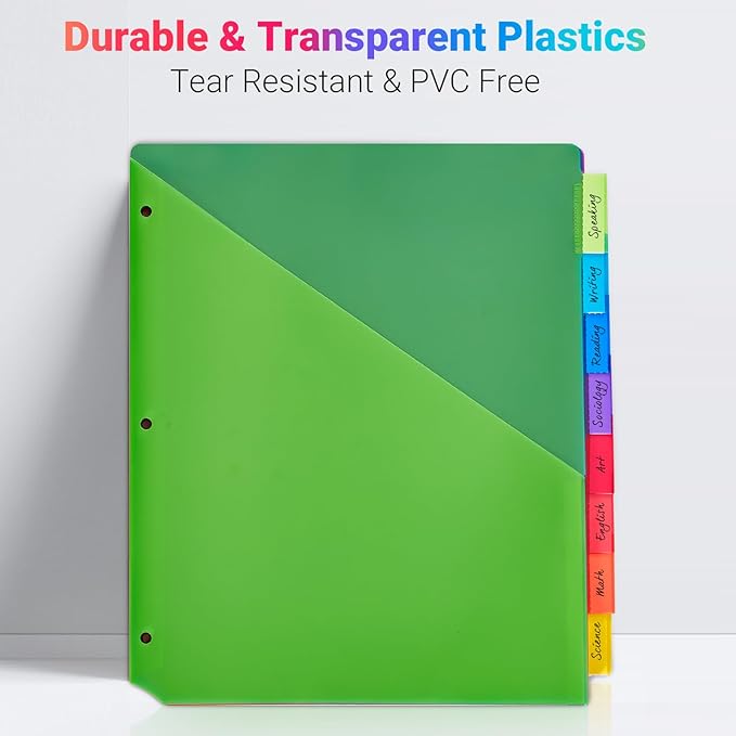 8-Tab Dividers for 3-Ring Binders, 48 Counts 3 Holes Index Dividers with 2 Pockets, Insertable 8 Tabs Binder Divider for 1/2''/1''/2''/3'' inch Binders, 8 Colors (6)