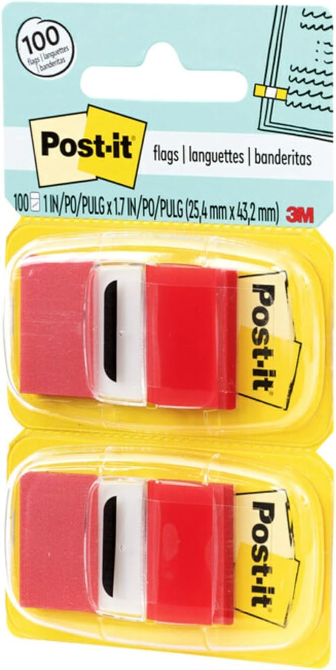 Post-it Repositionable Page Flags, Red, 1 in Wide, 50 Flags/Dispenser, 12 Dispensers (600 Total Flags) – Easily Mark, Highlight & Color-Code Documents for Quick Reference