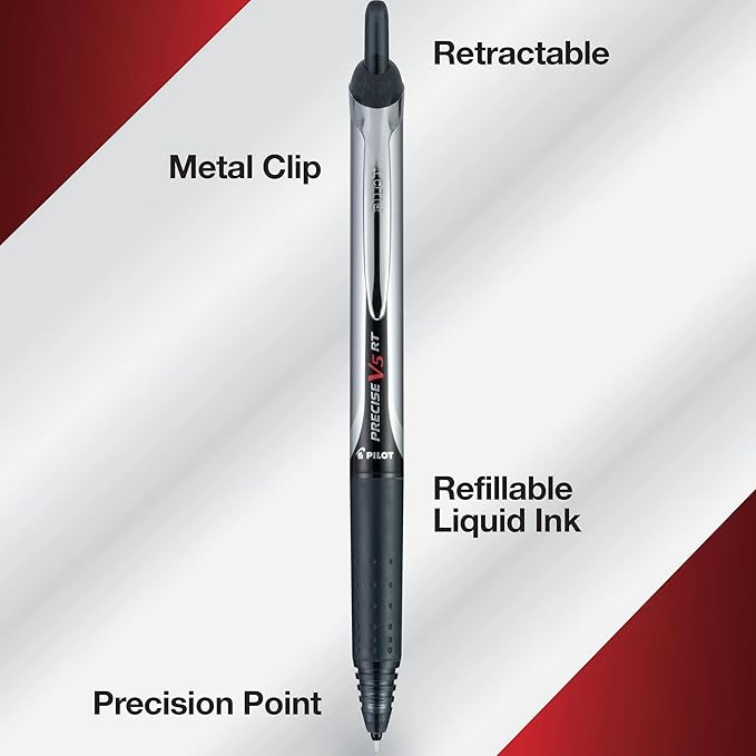Pilot Precise V5 RT Refillable & Retractable Rollerball Pens, Extra Fine Point Pens 0.5 mm, Red, Pack of 2 - Ideal for School, Journaling & Office Writing