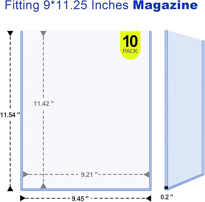 9x11-1/4 Magazine Toploaders - 20Mil Heavy Duty Rigid Comics & Magazine Protectors, 5mm Thick Capacity, Clear PVC Sleeves for Archival Storage Display Magazines, Documents & Collectibles(10 Pack)