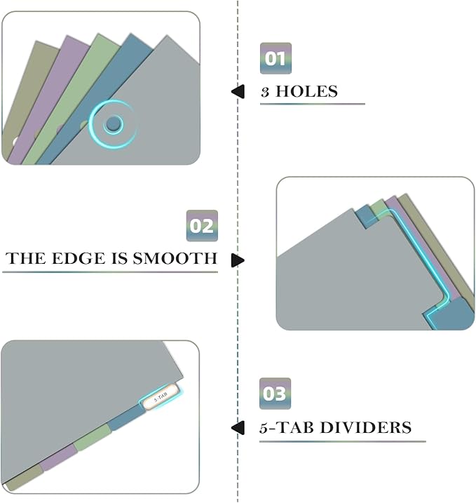 Ospelelf Binder Dividers with Tabs，Durable Paper Dividers for 3 Ring Binder，5 Tab(8.5" * 11")