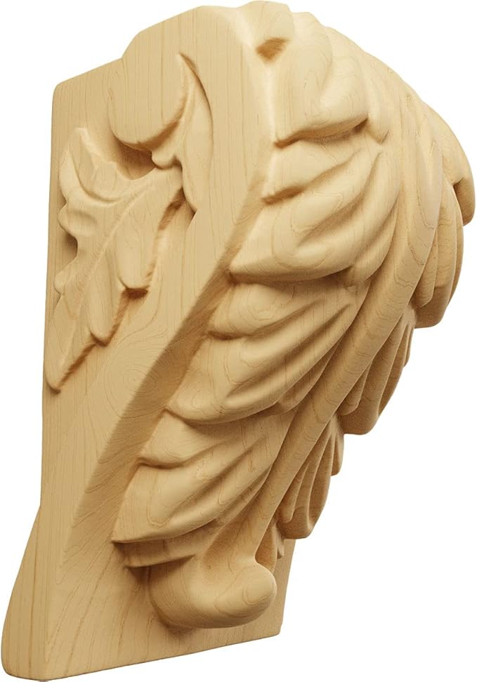 Ekena Millwork CORW02X02X04BAAL Small Acanthus Leaf Block Wood Corbels, 2 1/2"W x 2 1/4"D x 4"H, Alder