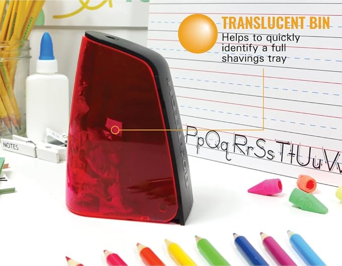 Bostitch Office Battery Powered Pencil Sharpener, Portable, Hinged Tray, Colored Pencil Compatible, Fits In Backpack & Most Pencil Cases, Red