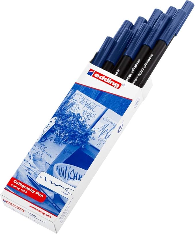 edding 1255 Calligraphy Pen - Steelblue - Box of 10 - Calligraphy Nib 3.5 mm - Fibre Pen for Paper, Wood, Terracotta, Canvas - Hand Lettering, Bullet journals, Thank You Cards, Calligraphy Books