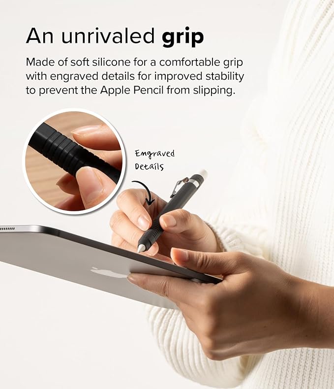 Ringke Silicone Drafting Pencil Case Compatible with Apple Pencil USB-C Case, Perfect Grip Silicone Protective Cover Sleeve Accessories - Black