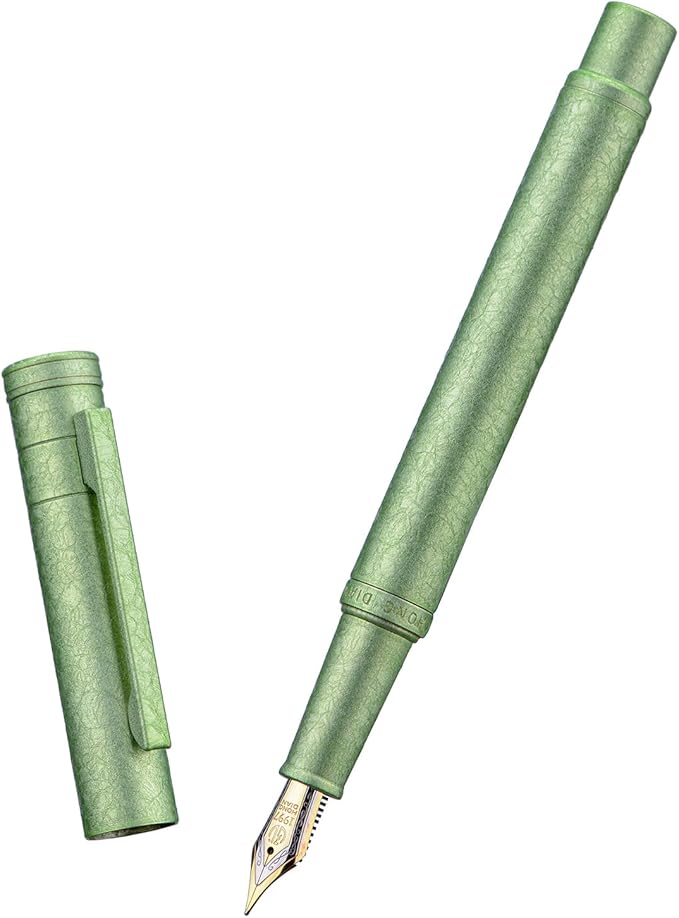 Hongdian 1851 Forest Fountain Pen Applegreen Ice Flowers, Medium Nib Classic Design with Converter and Metal Pen Case