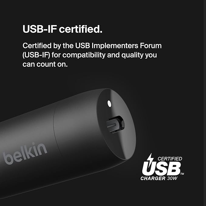 Belkin Boost↑Charge™ 30W Compact Fast Car Charger w/USB-C Power Delivery Port for iPhone 16, 16 Pro, 15, 15 Pro, Galaxy S25, S24, Note, Pixel 9 & More - Black