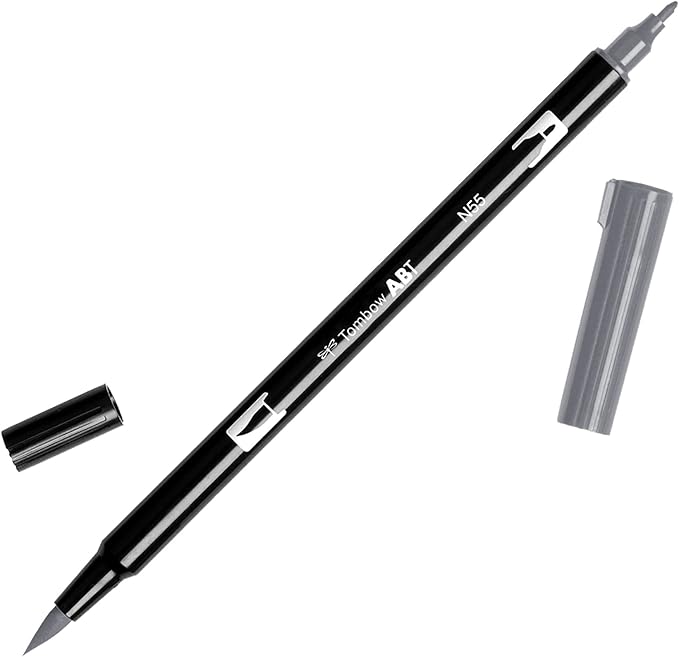 Tombow 56633 Dual Brush Pen Art Marker, N55 - Cool Gray 7, 1-Pack. Blendable, Brush and Fine Tip Marker