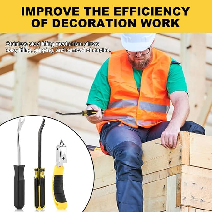 Industrial Staple Remover Heavy Duty Pro Kit - Double Pronged Tack Puller for Deep Embedded Staples, Anti-Slip Grip Handles for Carpets/Furniture/Floors