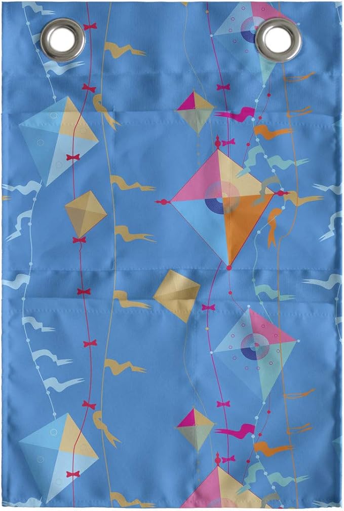 Ambesonne Kites Hanging Pocket Organizer, Vibrant Flying Kite on Cables with Flags Happy Joyful Summer Activity Illustration, Printed Polyester Storage Bag with Pockets, 14" x 20", Multicolor